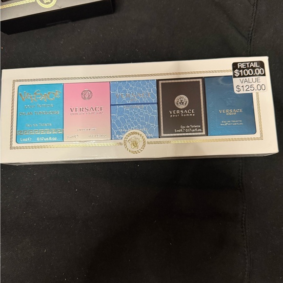 Versace Fragrance Collection with Turquoise, Pink, Blue, and Black - Picture 1 of 3
